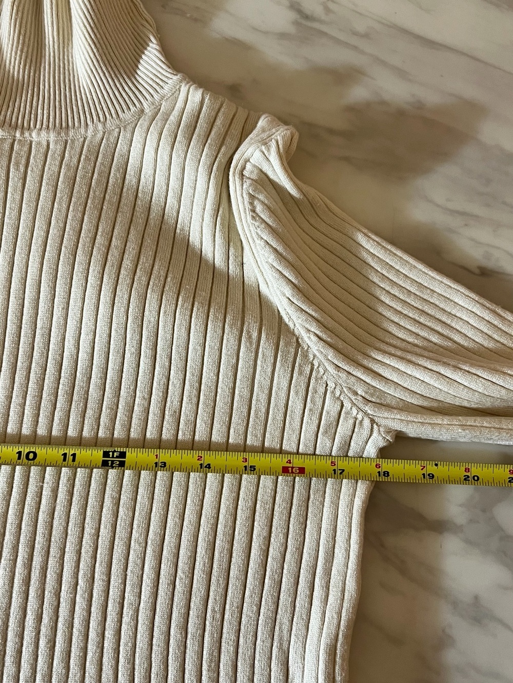 Cream Ribbed Turtleneck Sweater Fitted Stretch Knit Long Sleeve Top 2XL - Picture 2 of 4